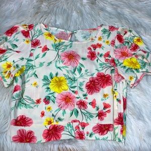 Cropped floral print shirt